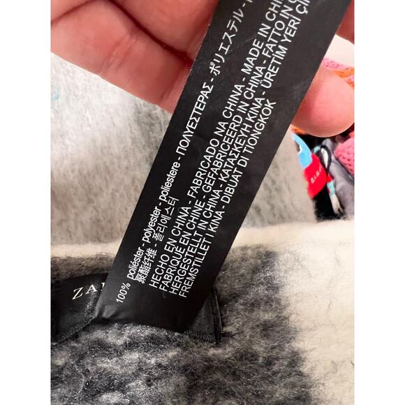 ZARA Oversized Color Block Blushed Plaid Fluffy Fringe Blanket Scarf Gray - Picture 12 of 12